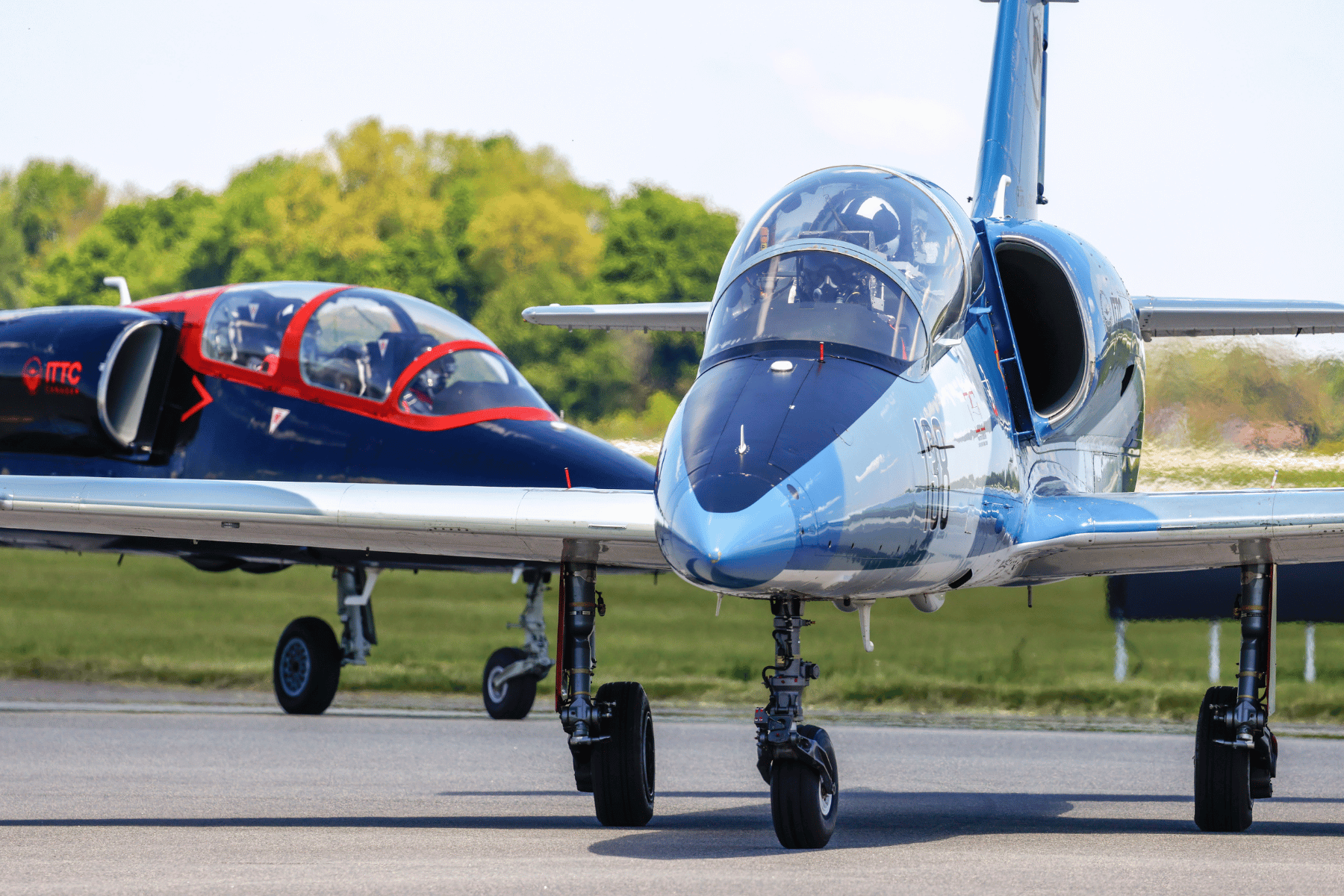 two l39 jets on taxiway