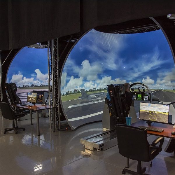 Photo of 3 Dome screens and flight simulators